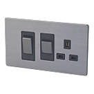 LAP  45A 2-Gang DP Cooker Switch & 13A DP Switched Socket Slate-Effect  with Black Inserts