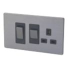 LAP  45A 2-Gang DP Cooker Switch & 13A DP Switched Socket Slate-Effect  with Black Inserts