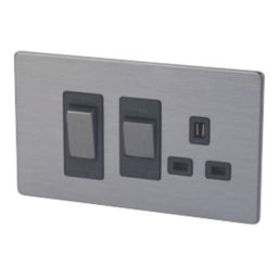 LAP  45A 2-Gang DP Cooker Switch & 13A DP Switched Socket Slate-Effect  with Black Inserts