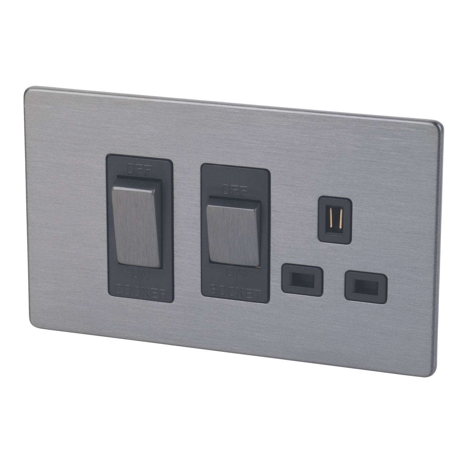 LAP 45A 2-Gang DP Cooker Switch & 13A DP Switched Socket Slate-Effect with Black Inserts (1700G)