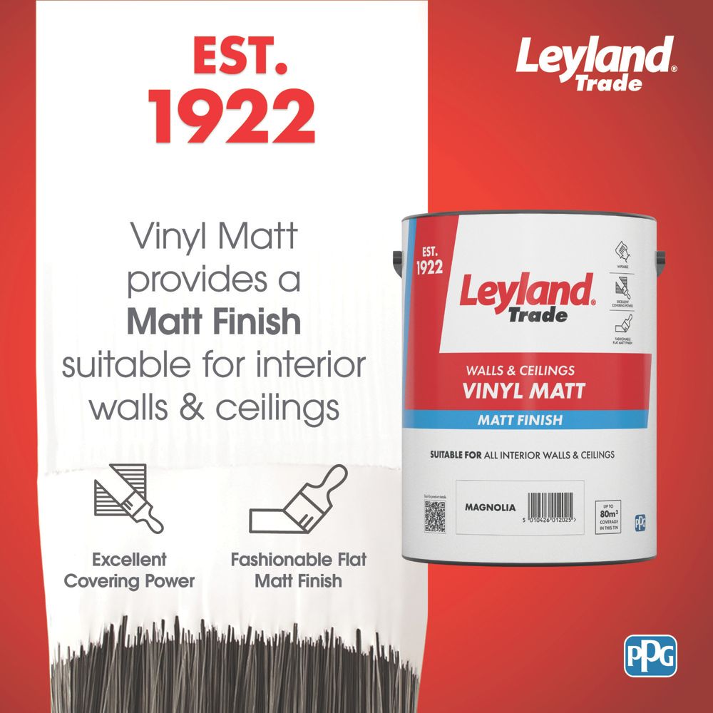 Leyland Trade 5Ltr Magnolia Vinyl Matt Emulsion Paint - Screwfix