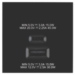 British General Euro Module Modular 3A 45W 2-Outlet Type A & C USB Socket Black