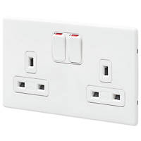 MK Aspect 13A 2-Gang DP Switched Plug Socket White  with Colour-Matched Inserts