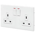 MK Aspect 13A 2-Gang DP Switched Plug Socket White  with Colour-Matched Inserts
