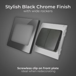 British General Evolve 20A 16AX 2-Gang 2-Way Wide Rocker Light Switch  Black Chrome