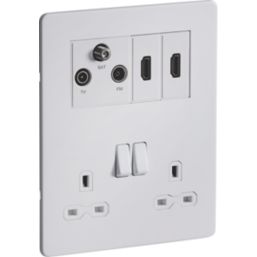 Knightsbridge  13A 2-Gang DP Combination Plate Matt White with White Inserts