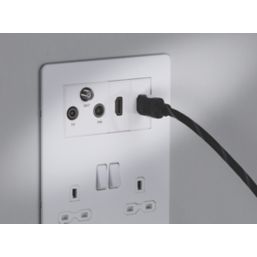 Knightsbridge  13A 2-Gang DP Combination Plate Matt White with White Inserts