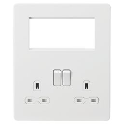 Knightsbridge  13A 2-Gang DP Combination Plate Matt White with White Inserts