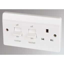 MK Logic Plus 45A 2-Gang DP Cooker Switch & 13A DP Switched Socket White