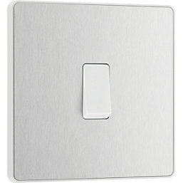 British General Evolve 20A 16AX 1-Gang Intermediate Light Switch Brushed Steel with White Inserts