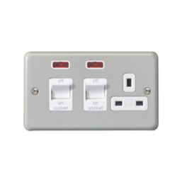 MK Contoura 45A 2-Gang DP Cooker Switch & 13A DP Switched Socket Grey with Neon with White Inserts