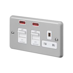 MK Contoura 45A 2-Gang DP Cooker Switch & 13A DP Switched Socket Grey with Neon with White Inserts