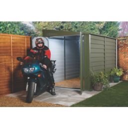 Trimetals Protect A Bike 950 6' 6" x 10' (Nominal) Pent Metal Motorbike Store Olive Green