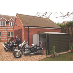 Trimetals Protect A Bike 950 6' 6" x 10' (Nominal) Pent Metal Motorbike Store Olive Green