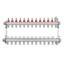 JG Underfloor 12 Port LowFit Heating Manifold Brushed Steel