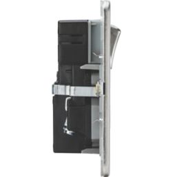 Knightsbridge  13A 2-Gang DP Combination Plate + 4.0A 18W 2-Outlet Type A & C USB Charger Brushed Chrome with Colour-Matched Inserts