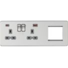 Knightsbridge  13A 2-Gang DP Combination Plate + 4.0A 18W 2-Outlet Type A & C USB Charger Brushed Chrome with Colour-Matched Inserts