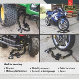 Burg-Wachter Hardened Steel Heavy Duty Security Kit: Chain, Lock & Ground Anchor 2m x 10mm