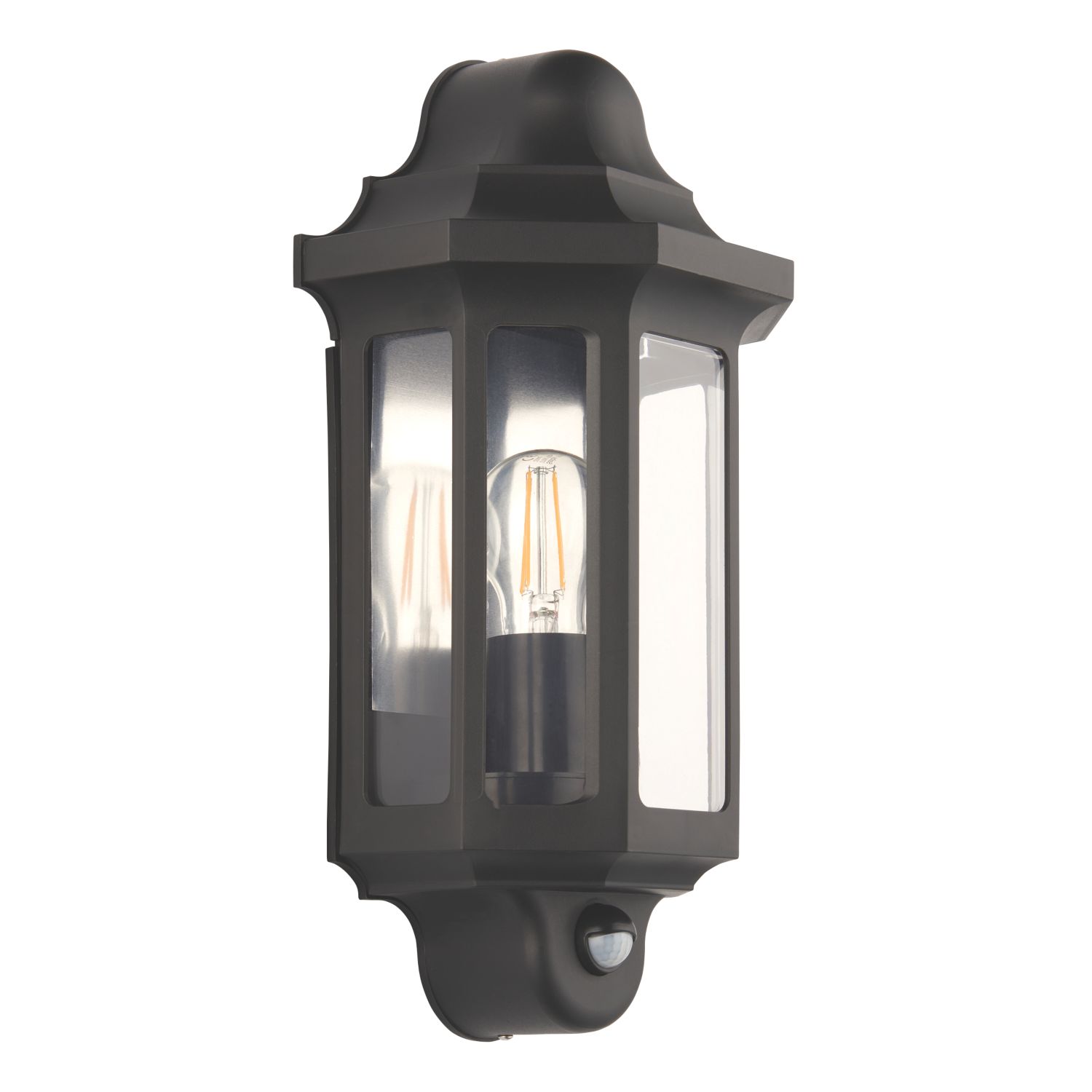 LAP Outdoor Half Lantern Wall Light With PIR Sensor Satin Black (172PG)