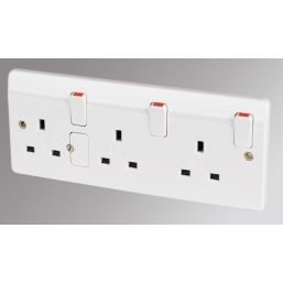 MK Logic Plus 13A 3-Gang DP Switched Plug Socket White