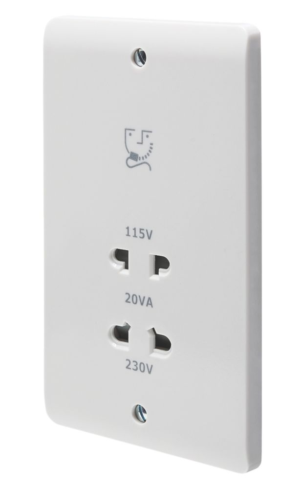 Crabtree Instinct 2-Gang Dual Voltage Shaver Socket 115 / 230V White