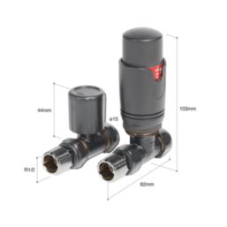 Towelrads  15mm x 1/2" Anthracite Straight Modern Thermostatic Radiator Valve & Lockshield
