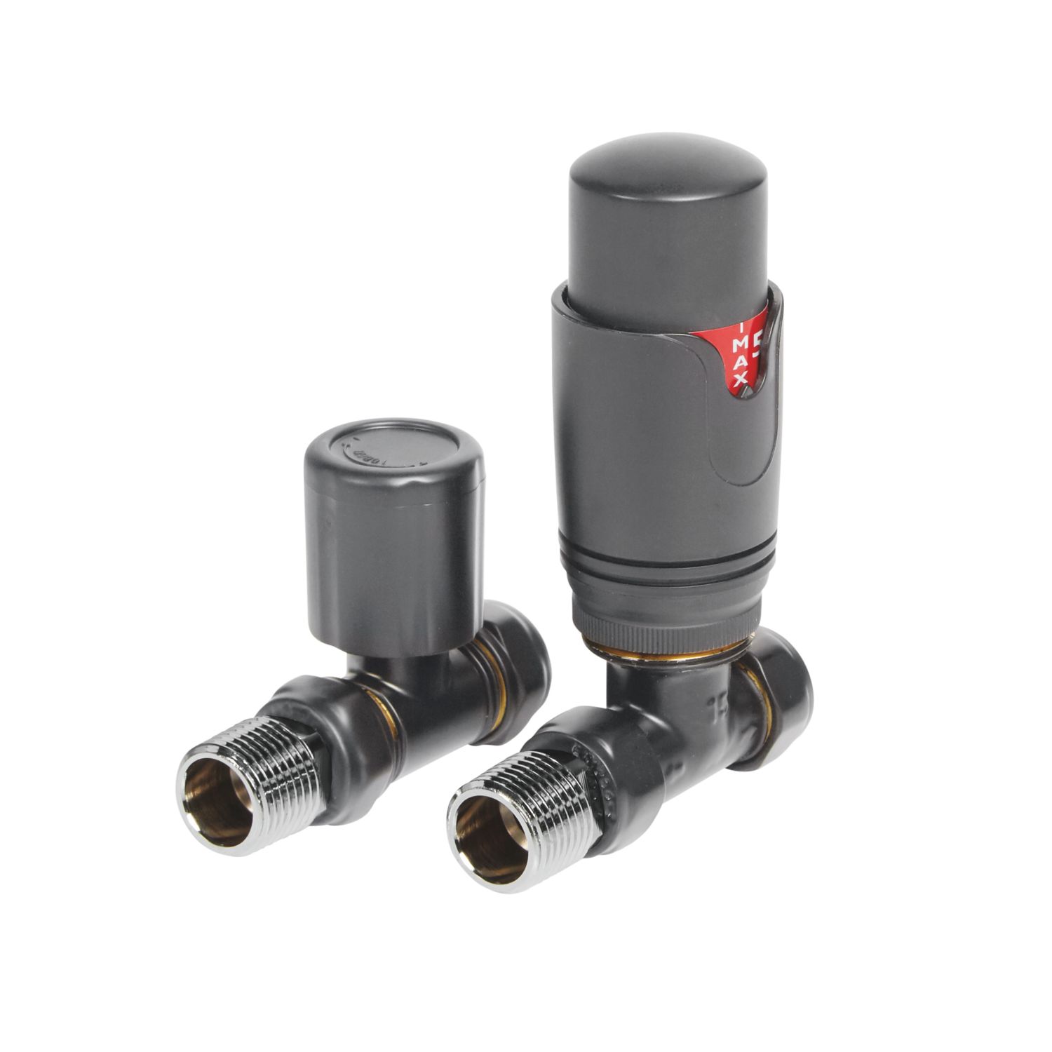 Towelrads 15mm x 1/2" Anthracite Straight Modern Thermostatic Radiator Valve & Lockshield (173RY)