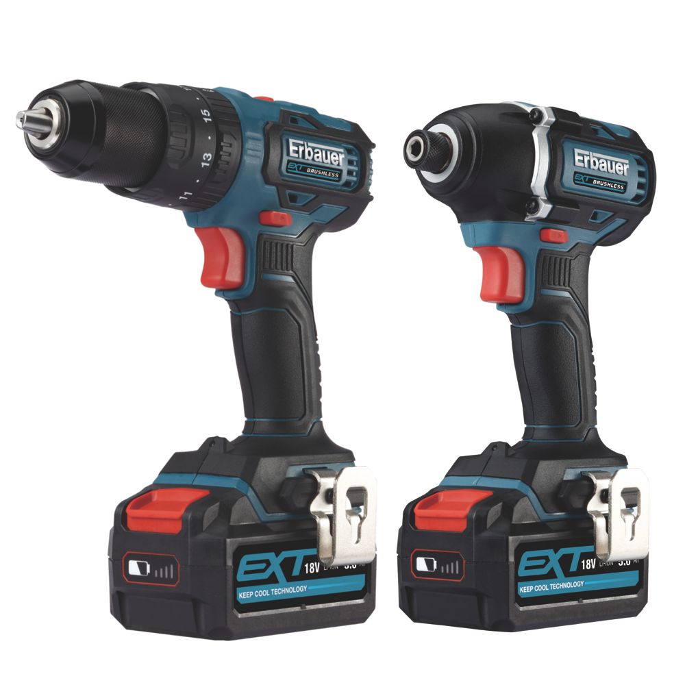 Erbauer ECD18 Li 2 EID18 Li 18V 2 x 5.0Ah Li Ion EXT Brushless Cordless Twin Pack Screwfix