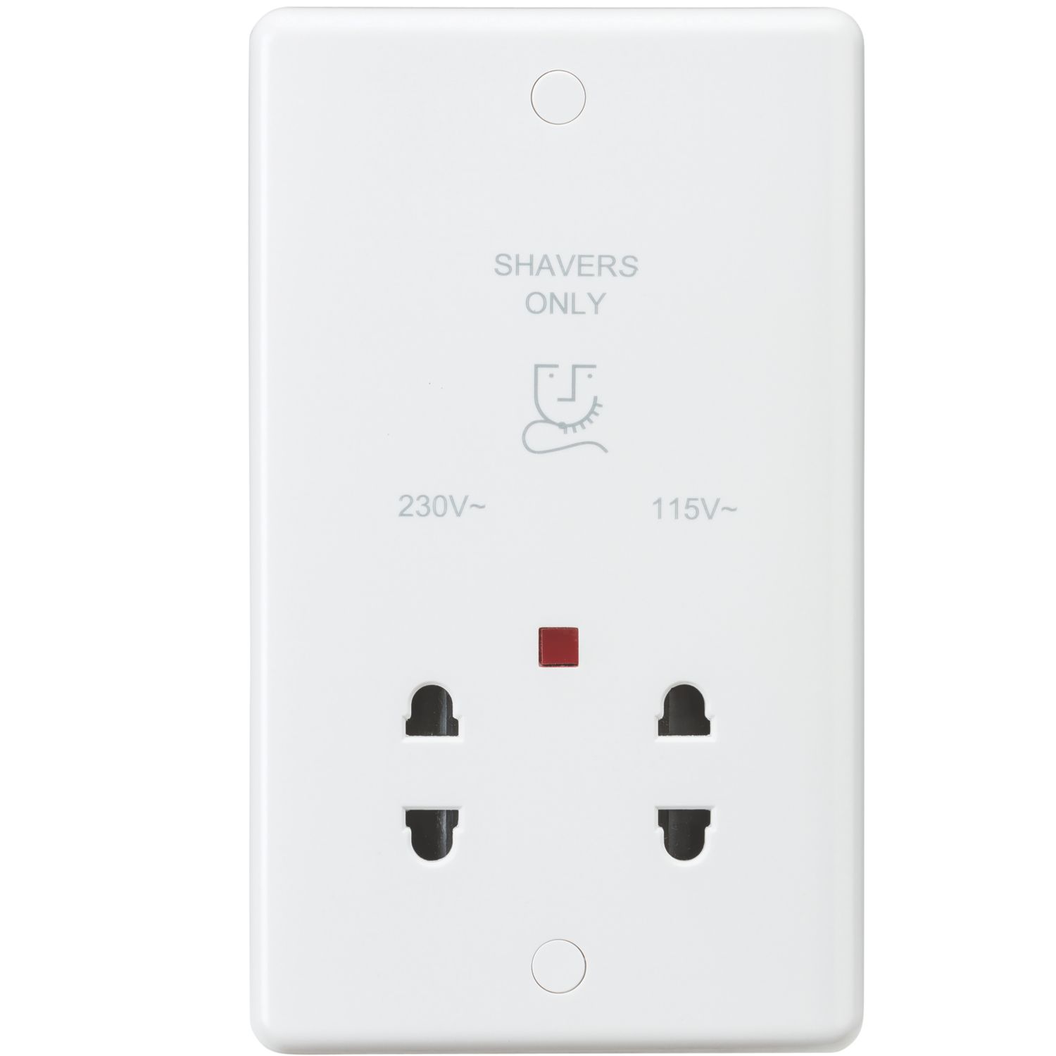 Knightsbridge Curved Edge 2-Gang Dual Voltage Shaver Socket 115/230V AC White (173YA)