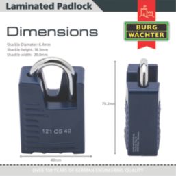 Burg-Wachter Sapphire   Closed Shackle  Laminated Padlock Blue 40mm