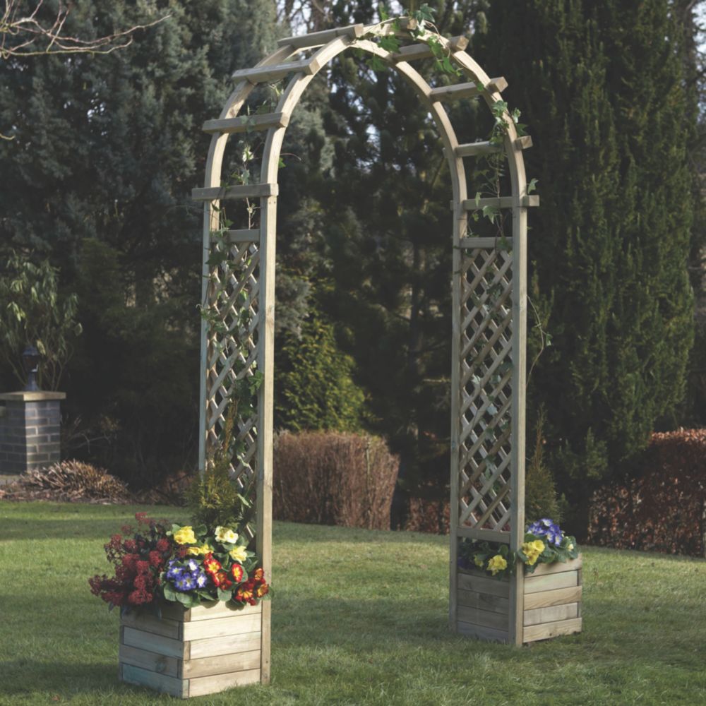 Rowlinson Arch with Planters Natural timber 1.96 x 0.5 x 2 