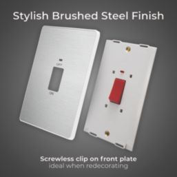 British General Evolve 45A 2-Gang 2-Pole Cooker Switch Brushed Steel with LED with White Inserts