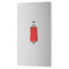 British General Evolve 45A 2-Gang 2-Pole Cooker Switch Brushed Steel with LED with White Inserts