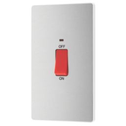 British General Evolve 45A 2-Gang 2-Pole Cooker Switch Brushed Steel with LED with White Inserts