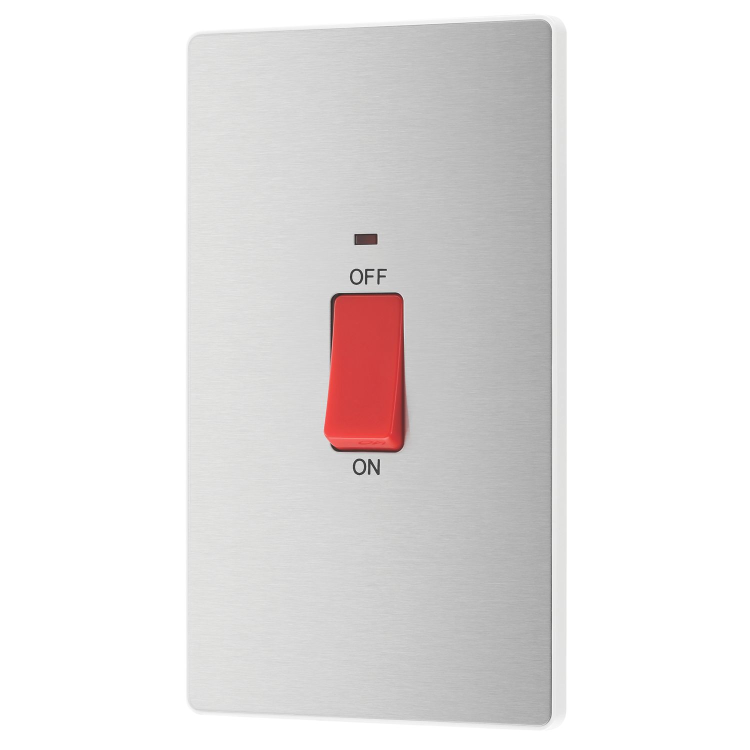 British General Evolve 45A 2-Gang 2-Pole Cooker Switch Brushed Steel with LED with White Inserts (174PY)