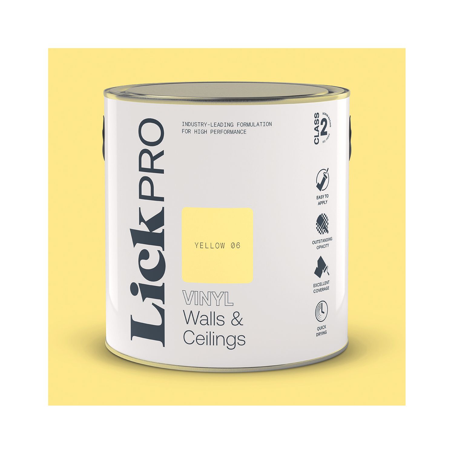 LickPro 2.5Ltr Yellow 06 Vinyl Matt Emulsion Paint (174TM)