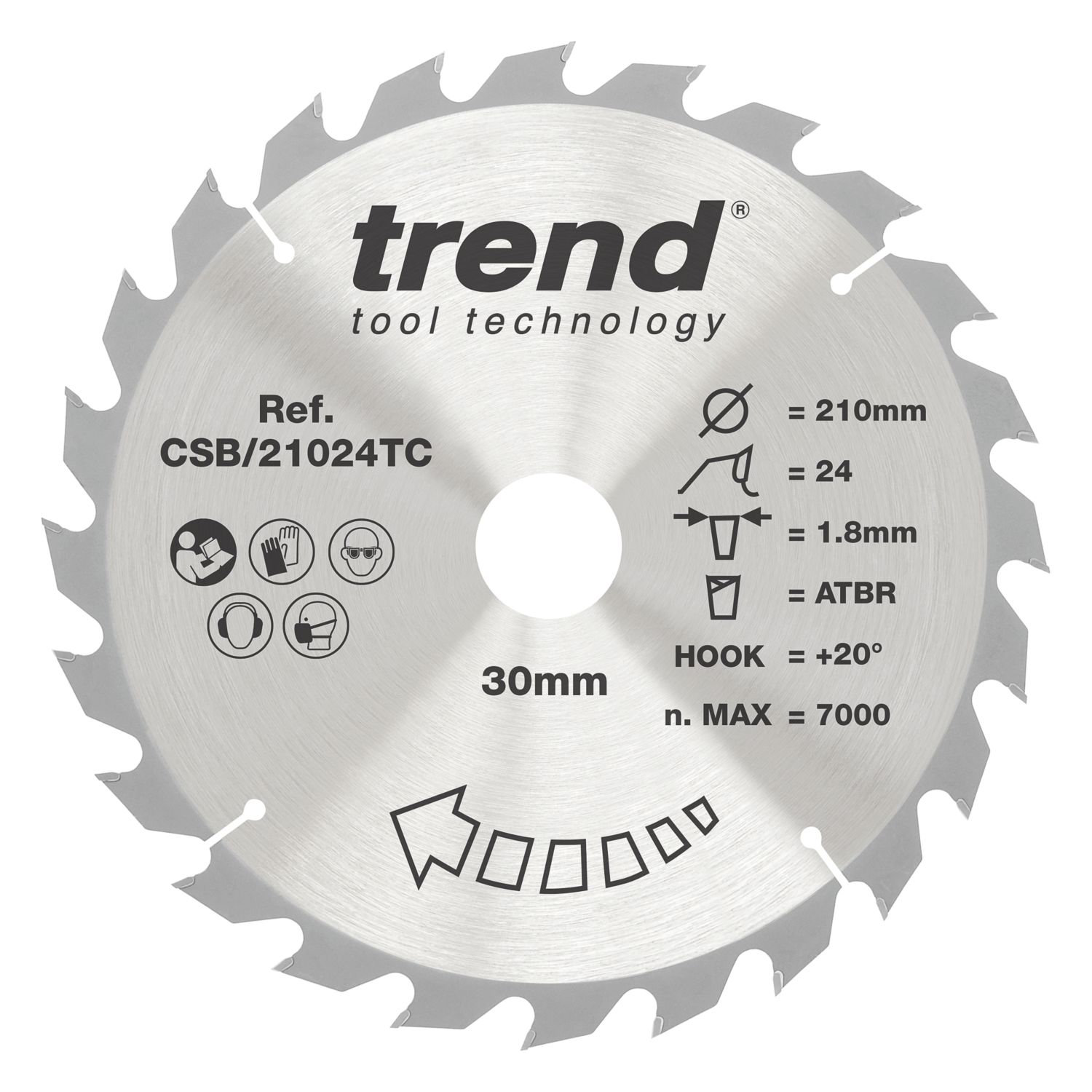 Trend CSB/21024TC Wood/Chipboard/MDF Circular Saw Blade 210mm x 30mm 24T (175EC)