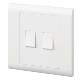 MK Essentials 10AX 2-Gang 2-Way Switch  White with Colour-Matched Inserts