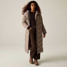 Regatta Eloria Womens Hooded Long Quilted Coat Mocha - 4S8 Size 14