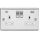 Knightsbridge  13A 2-Gang SP Switched Socket + 4.0A 20W 2-Outlet Type A & C USB Charger Polished Chrome with White Inserts