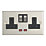 Contactum Iconic 13A 2-Gang DP Switched Socket Outlet Brushed Steel with Neon with Black Inserts
