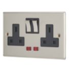 Contactum Iconic 13A 2-Gang DP Switched Socket Outlet Brushed Steel with Neon with Black Inserts