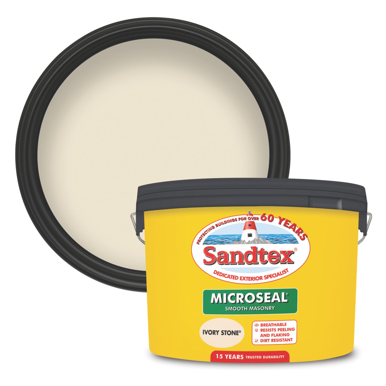 Sandtex 10Ltr Smooth Ivory Stone Masonry Paint (17649)