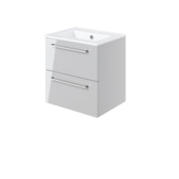 Ohio 2-Drawer Bathroom Vanity Unit with Ceramic Basin Gloss Grey 510mm x 390mm x 518mm
