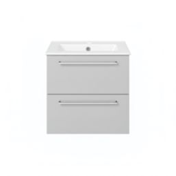 Ohio 2-Drawer Bathroom Vanity Unit with Ceramic Basin Gloss Grey 510mm x 390mm x 518mm