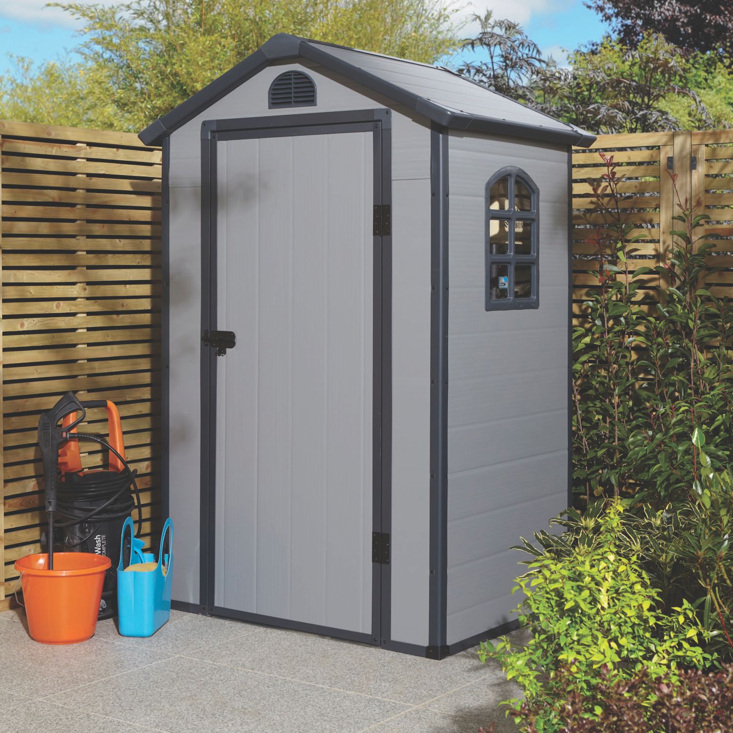 Rowlinson Airevale 4' x 3' (Nominal) Apex Plastic Storage Shed Light Grey (176CL)
