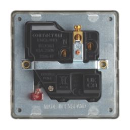 Contactum Lyric 13A 1-Gang DP Switched Socket Outlet Brushed Brass with Neon with Black Inserts