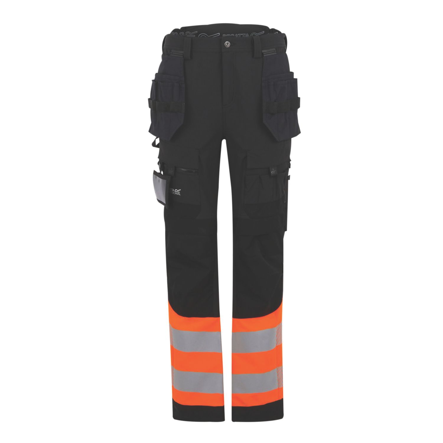 Regatta Hi Vis XPro Stretch Holster Trouser Black/Orange 46" W 32" L (176YA)