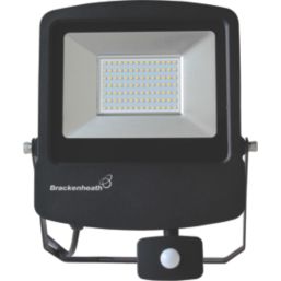 Brackenheath  Outdoor LED Floodlight With PIR Sensor Black 70W 7700lm