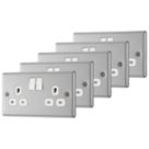 LAP  13A 2-Gang SP Switched Plug Sockets Brushed Stainless Steel  with White Inserts 5 Pack